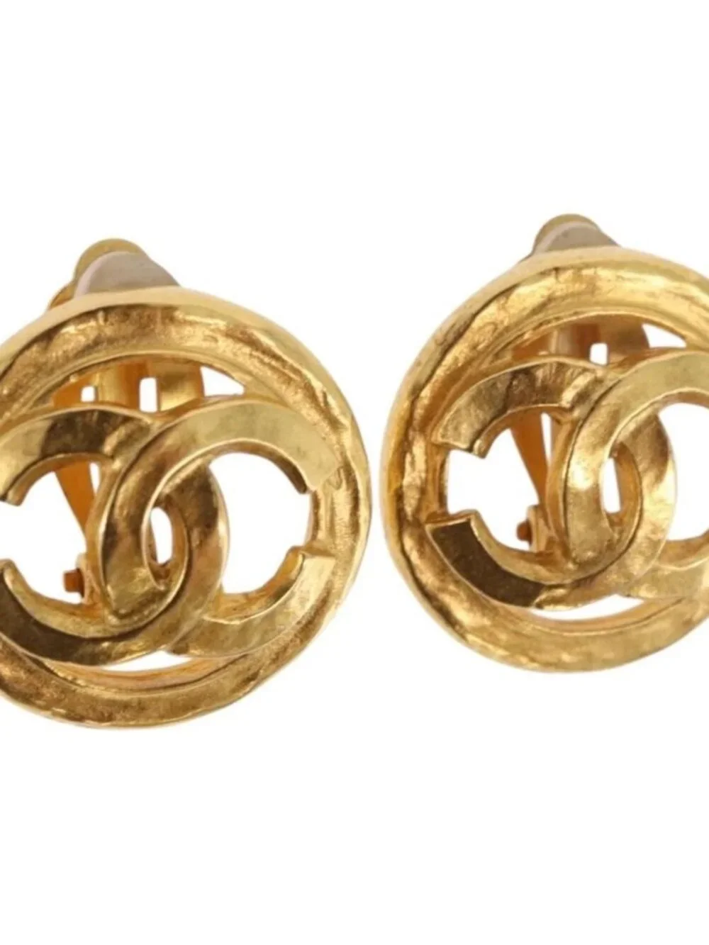 CHANEL COCO Mark Earring Metal Gold Tone CC Auth 187301M